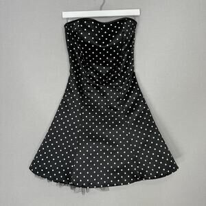 Vintage Jessica‎ McClintock Dress Womens 6 Black Polka Dot Strapless Retro Pinup